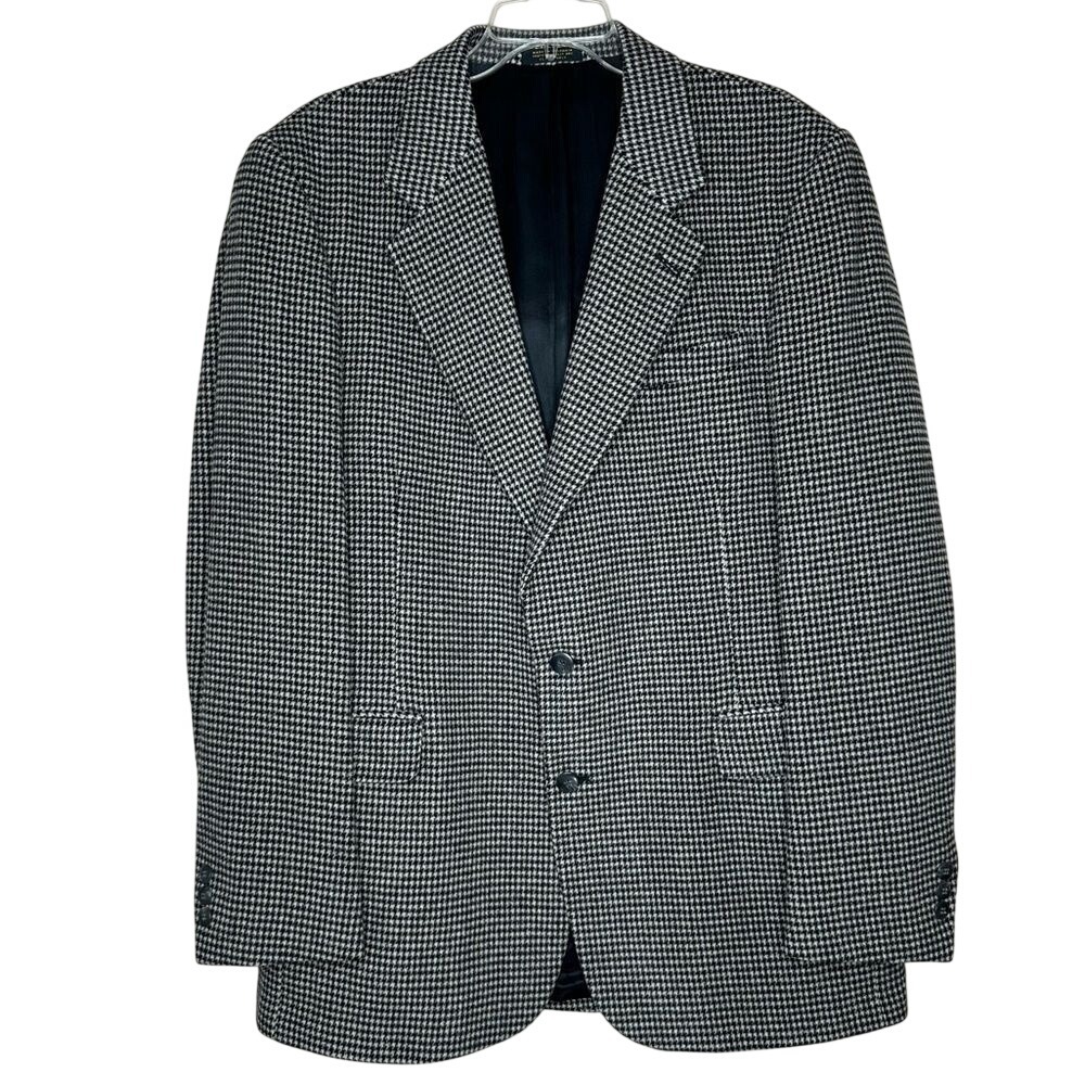 diBenedetto Mens 42L Blazer Camel Hair Blend Houndstooth Sport Coat Black White